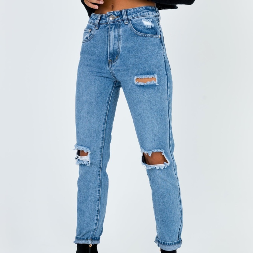HAYDEN KNEE RIP JEANS MIDWASH DENIM- PrincessPolly - Picture 1 of 5